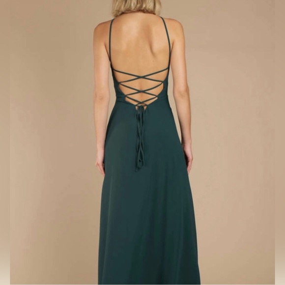 Event dress by Tobi. Floor length, forest green with high slit & lace up back. - Picture 6 of 7